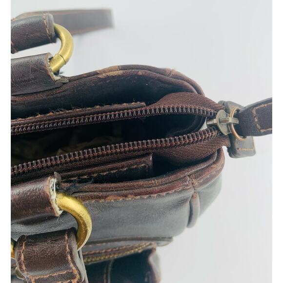 Vintage PVC Purse Brown Strap Pockets Zipper Snap Phone Pocket 10"x 9" Bag Retro - Picture 10 of 16